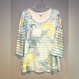 CHRISTOPHER & BANKS Womens 3/4 Sleeve Floral Paisley Pullover Tunic Sweater XL